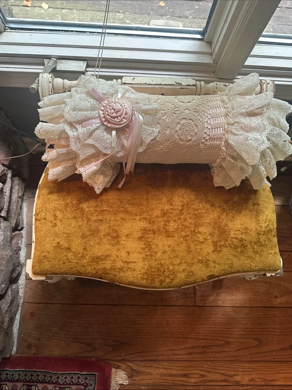 Velvet Accent Bench BRUMBY CHAIRS with Distressed White Frame